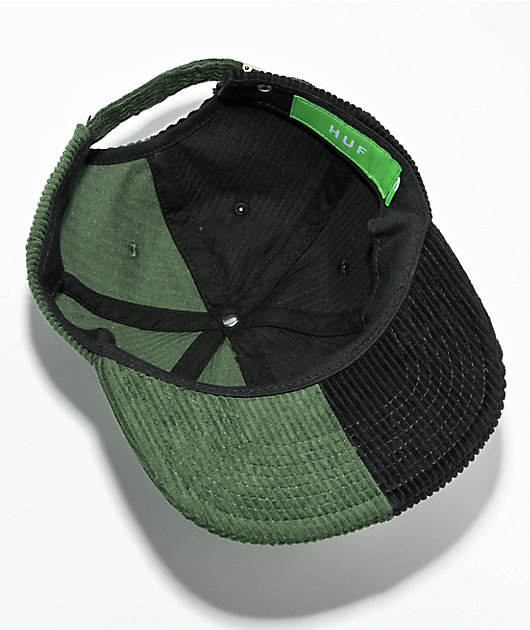 HUF Marina 6 Panel Green & Black Corduroy Strapback Hat