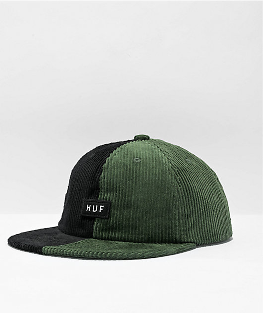 HUF Marina Panel Green Black Corduroy Strapback Hat