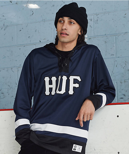 HUF Navy Hooded Hockey Jersey Zumiez