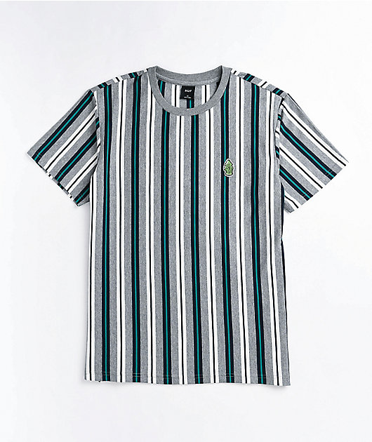 HUF Nikola Grey & Teal Stripe Knit T-Shirt