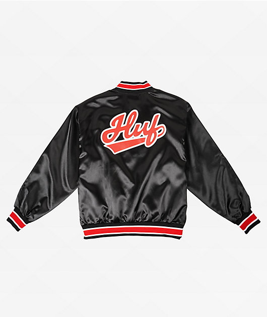 HUF Pop Fly Black Red Satin Baseball Jacket Zumiez