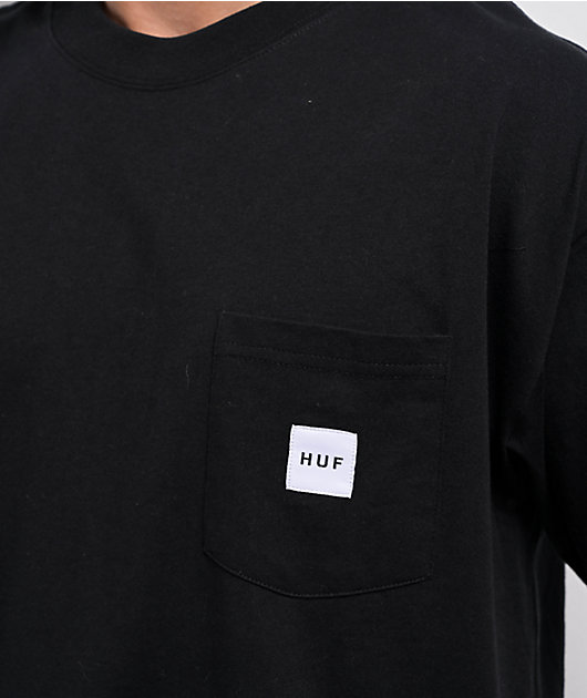 国内配送★HUF★HUF SET BOX LOGO LS POCKET TEE HUF Set Box Logo Black Pocket T-Shirt | Zumiez