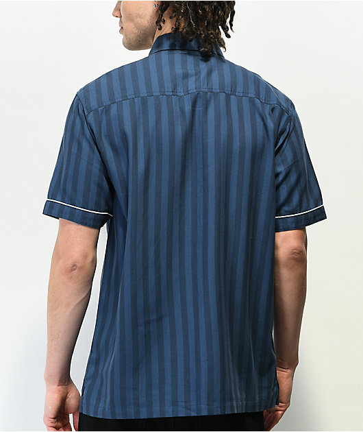 HUF Soho Navy Stripe Woven Short Sleeve Button Up Shirt