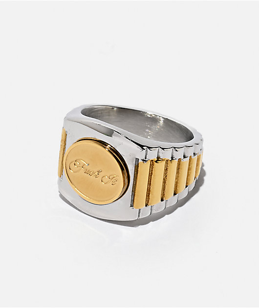 HUF Worldwide Clothiers Silver & Gold Ring | Zumiez