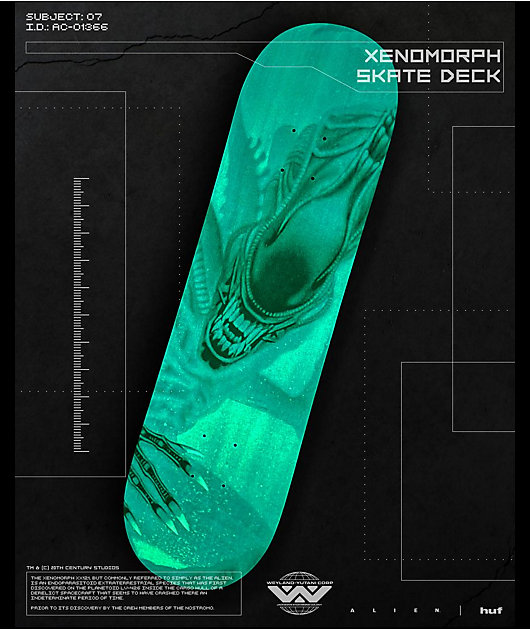 HUF X ALIEN Xenomorph Glow In The Dark 8.25" Skateboard Deck