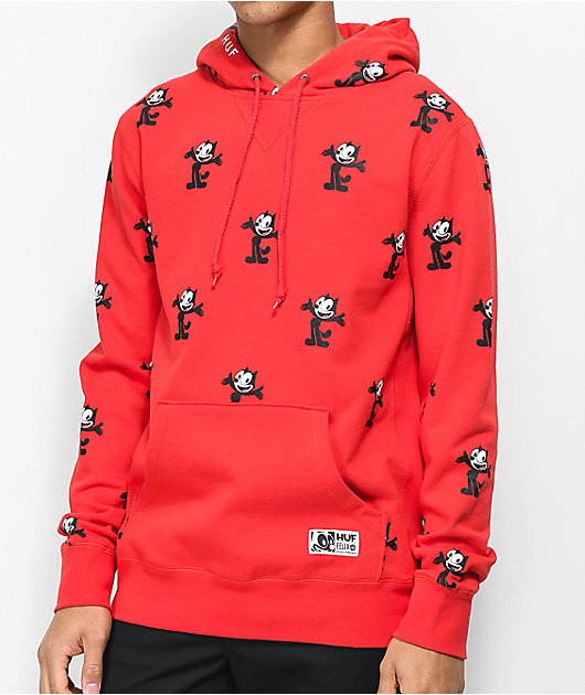HUF X Felix the Cat Allover Print Red Hoodie