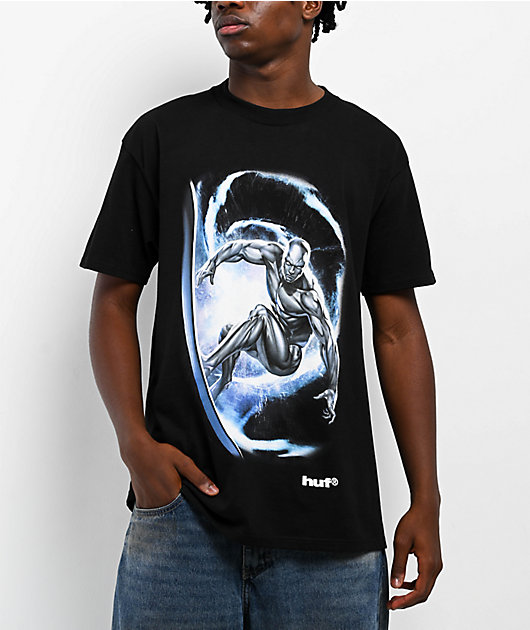 ソイングク RUFF D DIVE Tシャツ HUF x Fantastic 4 Silver Surfer Black T-Shirt | Zumiez
