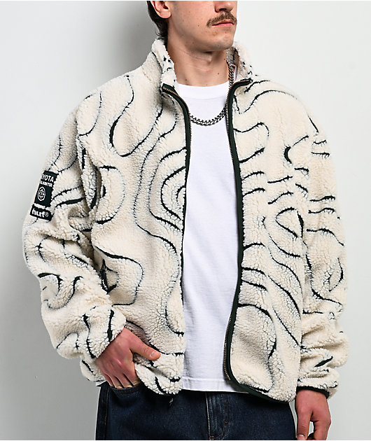 HUF x Toyota TRD Topography Tech White & Green Sherpa Zip Jacket 