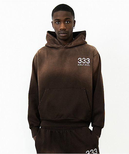 Half Evil Rhinestone Brown Wash Hoodie