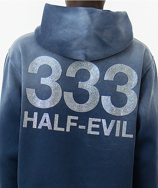 Half Evil Rhinestone Navy Wash Hoodie