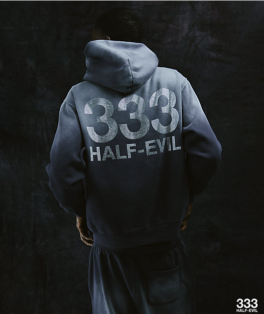 Half Evil Rhinestone Navy Wash Hoodie