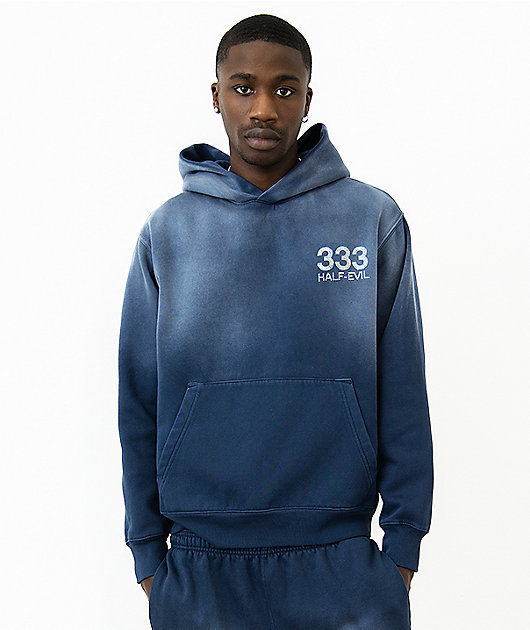 Half Evil Rhinestone Navy Wash Hoodie