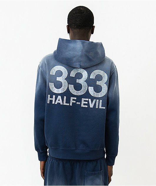 Half Evil Rhinestone Navy Wash Hoodie