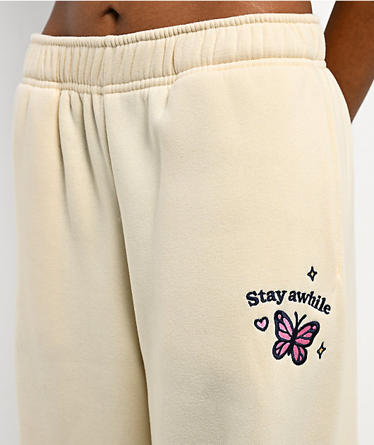 Happy Camp3r The World Is Better Cream Sweatpants