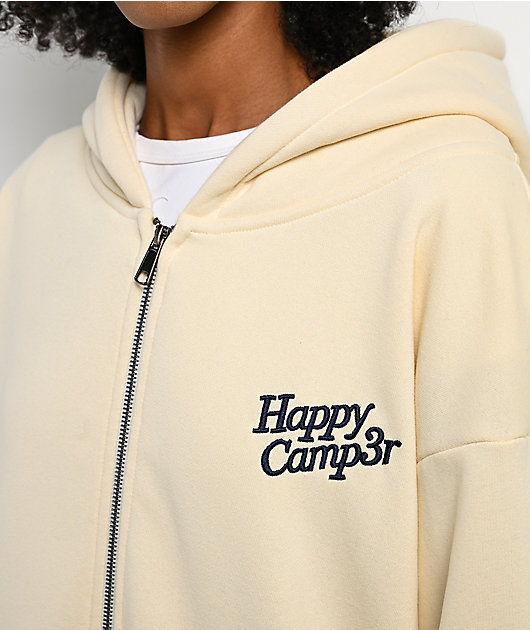 Happy Camp3r The World Is Better Cream Zip Hoodie