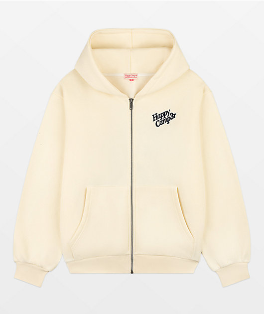 Happy Camp3r The World Is Better Cream Zip Hoodie