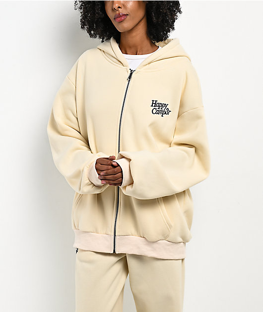 Happy Camp3r The World Is Better Cream Zip Hoodie