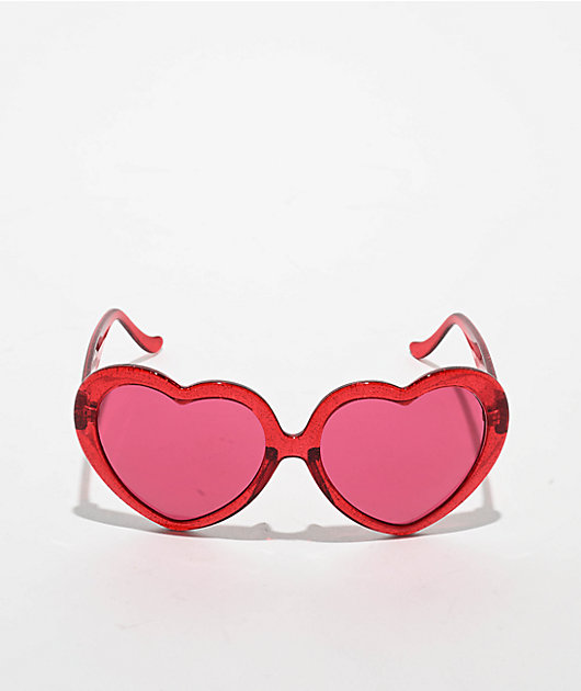 Happy Hour Hearts Red Sparkle Sunglasses