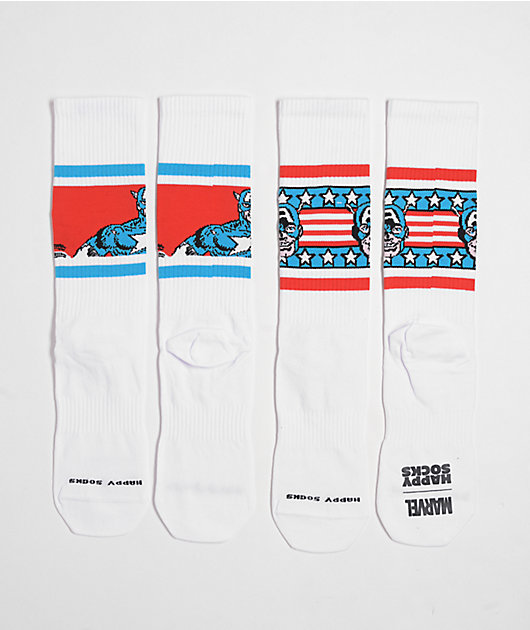 Happy Socks x Marvel Captain America 2 Pack White Crew Socks