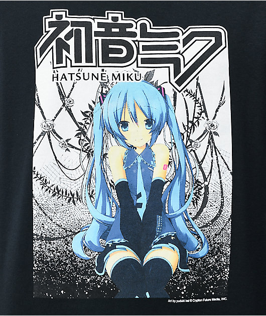Hatsune Miku Barbed Wire camiseta negra