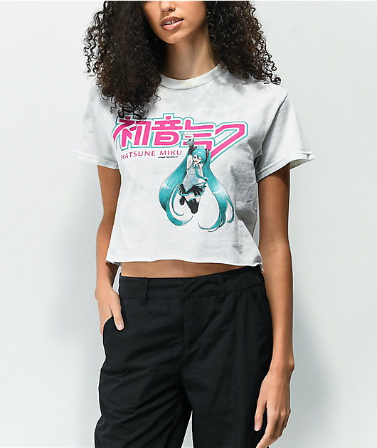 Hatsune Miku Grey Tie Dye Crop T-Shirt