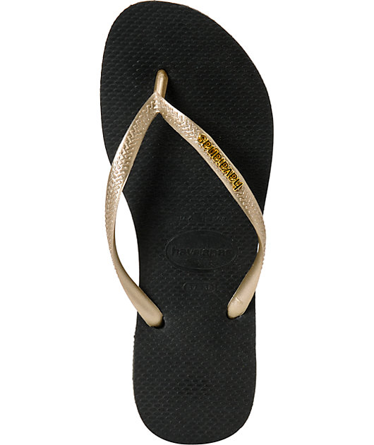 havaianas metallic gold flip flops