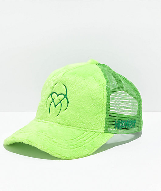 HAZEHEART Snapback Hat Green Plush Retro Trucker Mesh Womens Vintage 80s Full Mesh Green Trucker Hat - Blank, Deadstock  main image 4
