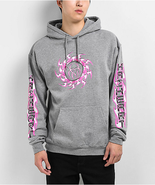 Hazheart Pink Flame Grey Hoodie