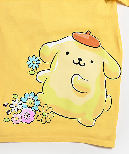 Hello Kitty & Friends Pompompurin - Top classico beige chiaro | Maglietta da donna con grafica a cartoni animati | Maglietta girocollo a maniche corte senza lacci con cani che vogliono divertirsi
