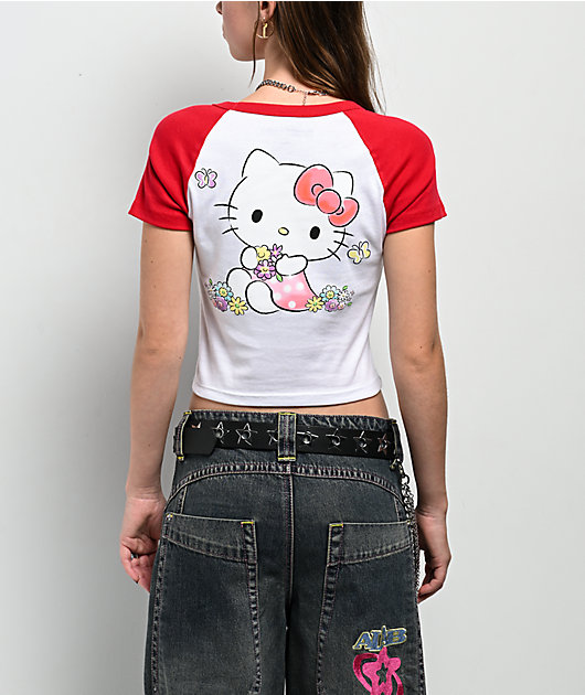 Hello Kitty® and Friends | A.LAB Hello Kitty Pink Ribbon White & Red Crop T-Shirt