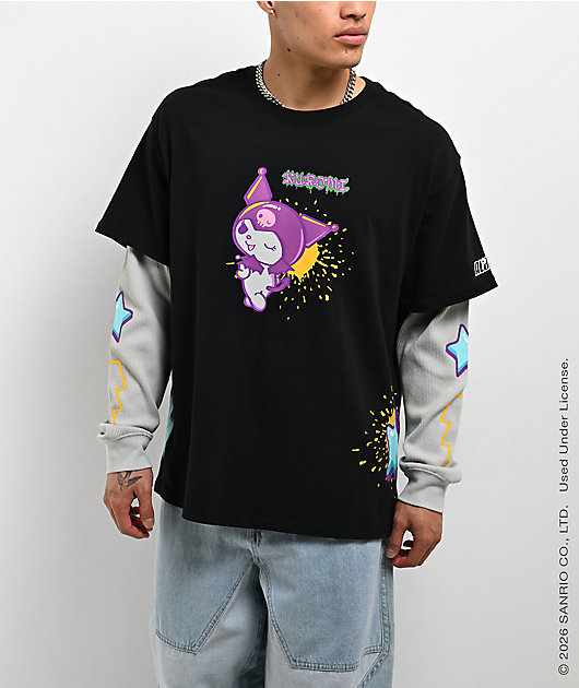 Hello Kitty® and Friends | A.LAB Kuromi™ Tokyo Skate Black & Grey 2fer Long Sleeve T-Shirt