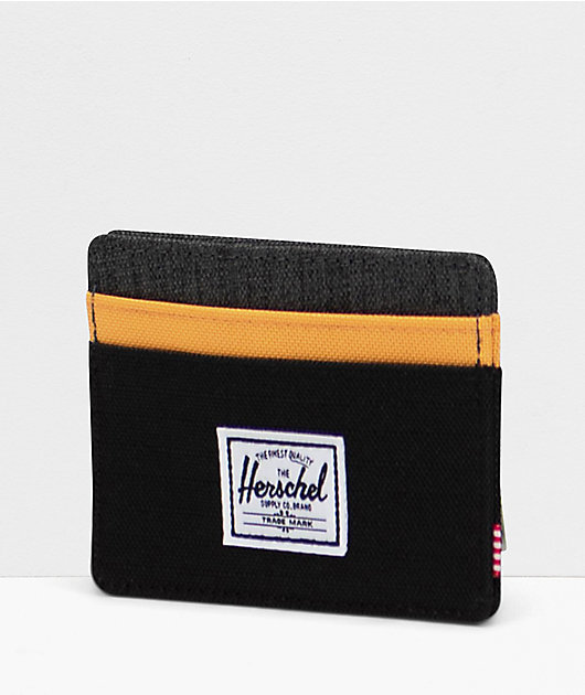 Herschel Supply Co. Charlie Black & Blaze Orange Crosshatch Cardholder Wallet