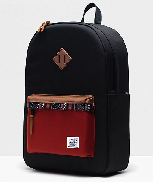 herschel backpack black and red Herschel Supply Co. Heritage Black, Saddle Brown & Ketchup Backpack