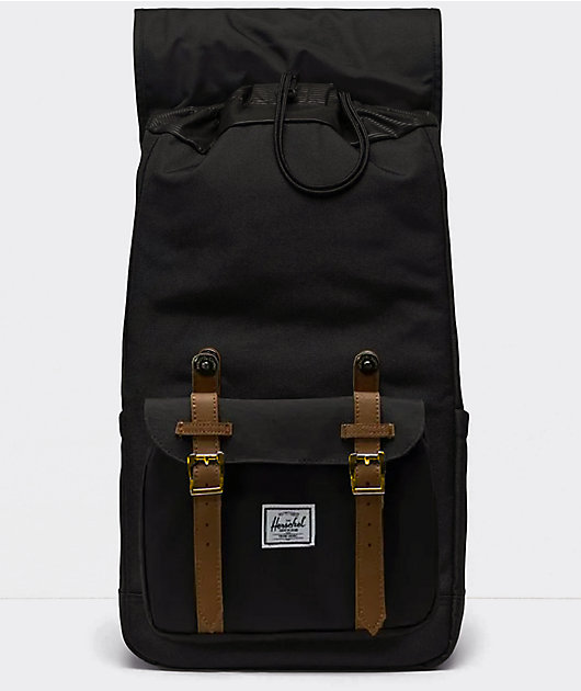 Herschel Little America Laptop Backpack Black with Brown Faux Leather Straps deals 25L