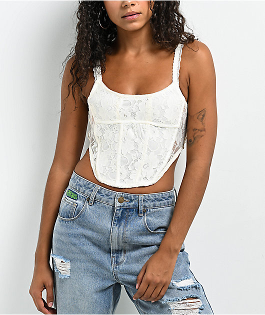 Hesperus Lace Natural Corset Crop Tank Top | Zumiez
