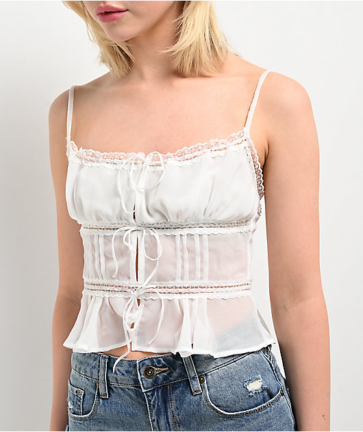 Hesperus White Chiffon Ribbon Tank Top