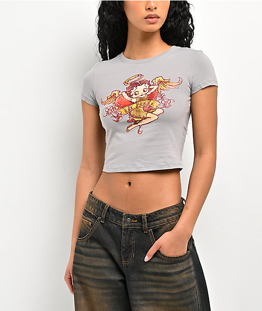 Highlight LA x Betty Boop Grey Crop T-Shirt