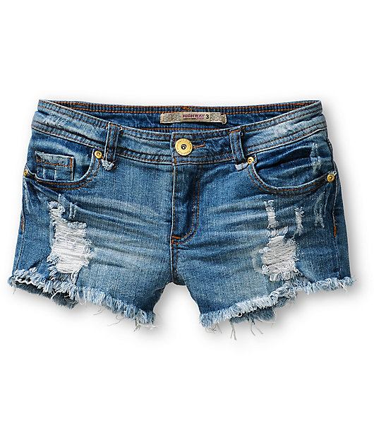 Highway Jeans Caroline Dark Wash Destructed Denim Shorts
