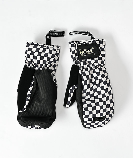 HOWL チェッカーパターン ミトン Howl Flyweight Black & White Checkered 10K Snowboard Mittens | Zumiez