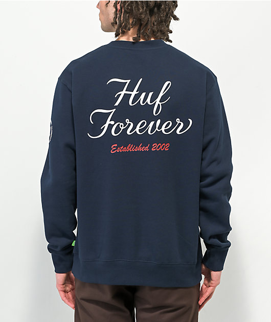 Huf Forever sudadera azul marino de cuello redondo