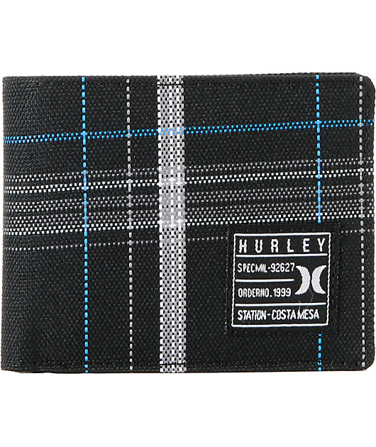 Hurley Mens Premium Leather Bi Fold Zipper Coin Pocket Casual Wallet Active Athlete 