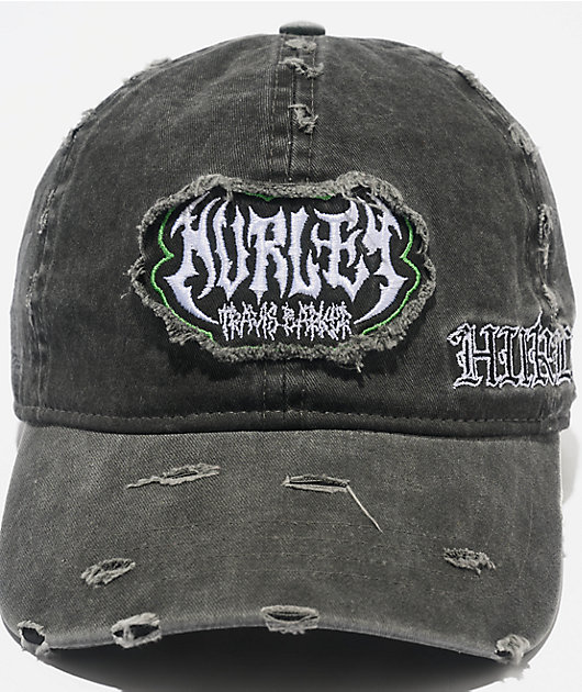 Hurley x Travis Barker Destroyed Black Wash Strapback Hat | Zumiez