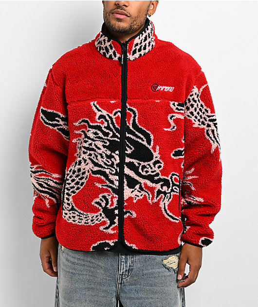 Hypland Year Of The Dragon Red Sherpa Zip Up Jacket