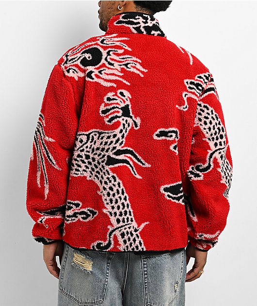 Hypland Year Of The Dragon Red Sherpa Zip Up Jacket