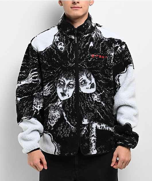 Hypland x Junji Ito Tomie Black White Sherpa Zip Jacket Zumiez