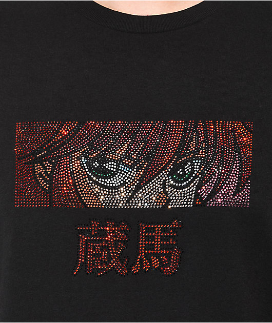 Hypland x Yu Yu Hakusho Kurama Eyes Black Rhinestone T-Shirt