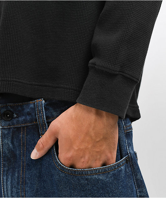 ITA Flux Vintage Black Thermal Long Sleeve Boxy T-Shirt