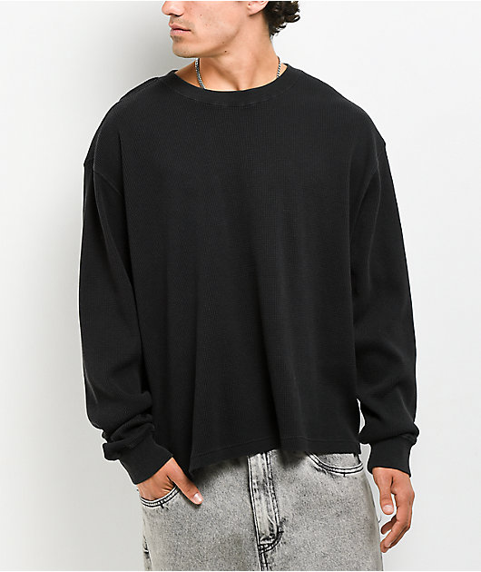 ITA Flux Vintage Black Thermal Long Sleeve Boxy T-Shirt | Zumiez