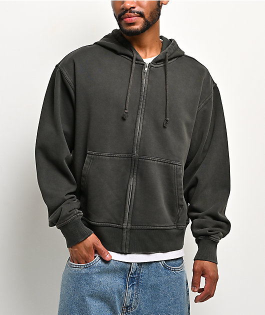 ITA Fractal Black Wash Crop Zip Hoodie