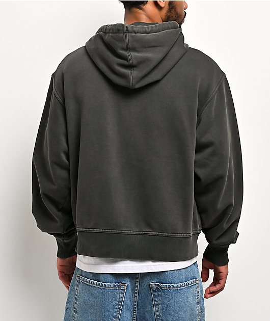 ITA Fractal Black Wash Crop Zip Hoodie